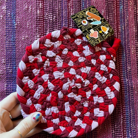 Braided Trivet Potholder- Maroon Red Pink - Picture 2 of 10